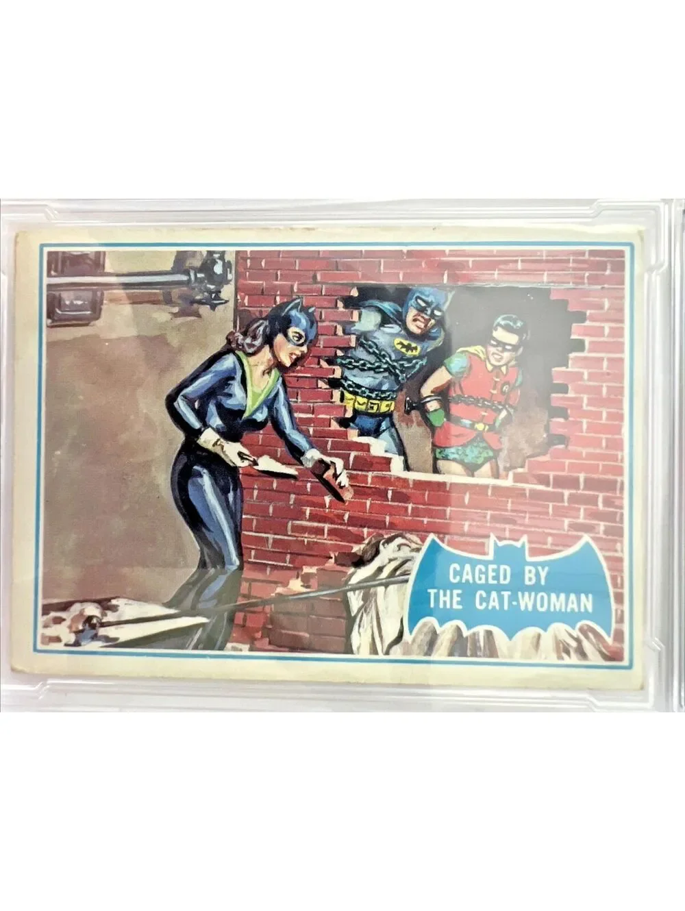 1966 Topps BATMAN B Series BLUE Bat #5B CAGED BY THE CAT-WOMAN Graded 4